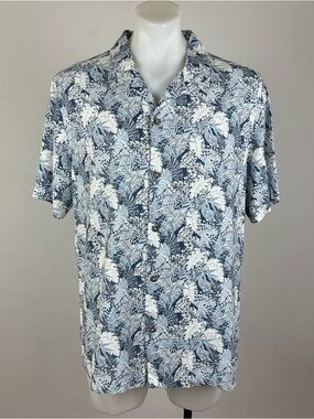 Jeremiah Men's Casual Linen Short Sleeve Blue Botanical Print Shirt
